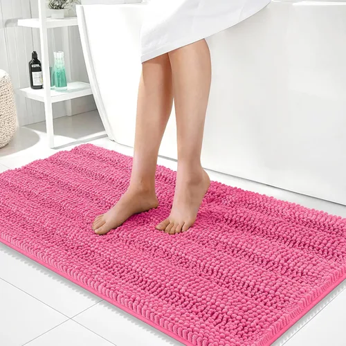 Vista 215 de OLANLY Tapetes de baño gruesos de chenilla a rayas de 30 x 20 pulgadas, extra suaves, absorbentes, con parte trasera de goma, se pueden lavar