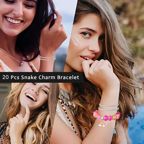 Vista 3 de 10 pulseras de cadena de serpiente con pulsera de 0.118 in ajustable con dije de serpiente con cierre de langosta y corazón, cadena extensora