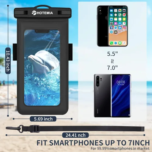 Vista 3 de HOTEMIA Funda impermeable flotante para teléfono celular, bolsa seca con cordón para el cuello y brazalete, se adapta a iPhone y todos los teléfonos