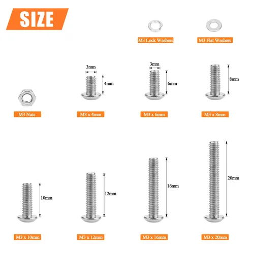 Vista 4 de HELIFOUNER 560 Piezas M2 x 4 mm / 6 mm / 8 mm / 10 mm / 12 mm / 16 mm / 20 mm, Tornillos de Cabeza de Botón con Cavidad Cilíndrica, Tuercas