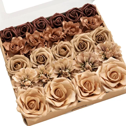 Vista 10 de Ling's moment Flores artificiales, margaritas de seda falsas, rosas de espuma de Gardenia falsas para bricolaje, ramos de boda, centros de mesa