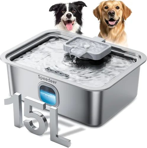 Fuente de agua para perros de 4 galones/15 litros para perros grandes, fuente grande de acero inoxidable, dispensador automático de tazón de agua
