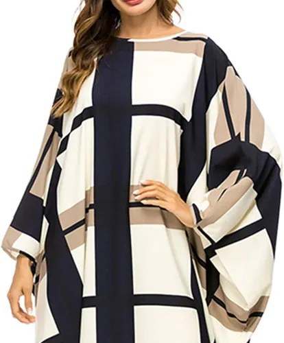 Vista 4 de xiannu Jalabiya Mujer Más Tamaño Maxi Vestidos Batwing Manga Árabe Kaftan Beige