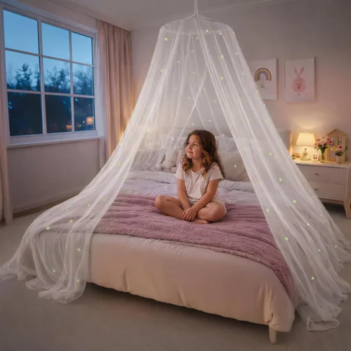 Vista 10 de Toldo de Cama Bollepo con Luces - Toldo Rosa de Princesa para Habitación de Niñas Individual, Doble, Matrimonial, Queen Cama Infantil, Toldo