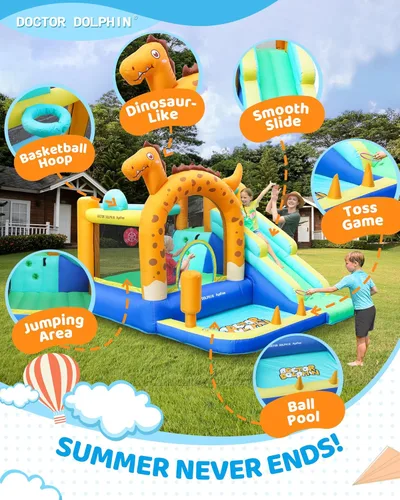 Vista 4 de Doctor Dolphin Castillo inflable de salto con túneles para niños pequeños de 3 a 8 años