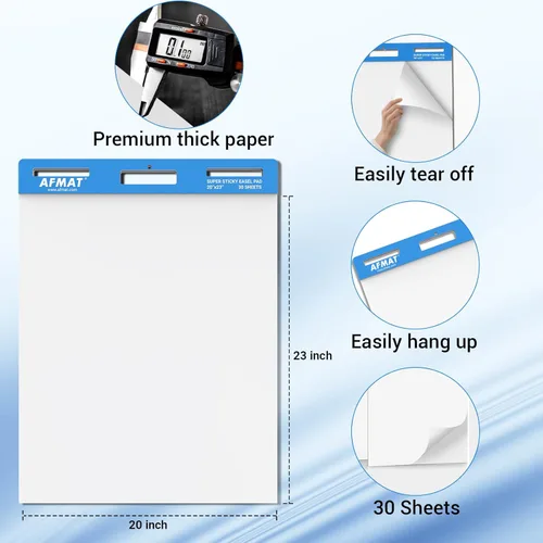 Vista 5 de AFMAT Almohadillas adhesivas de caballete, 20 x 23 pulgadas, papel para profesores, súper pegajosas y resistentes a las manchas, papel de caballete