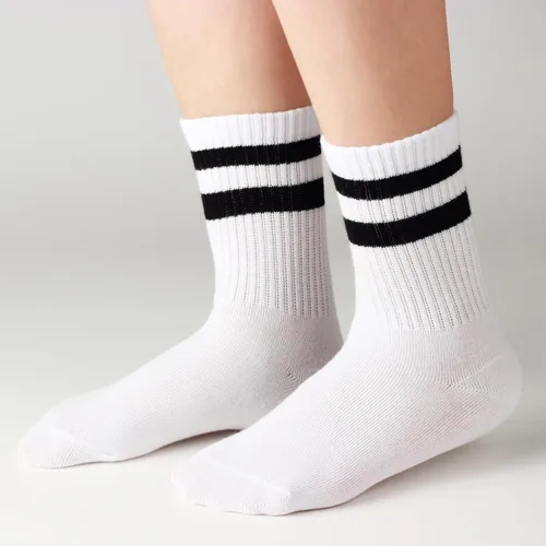 Vista 8 de COTTON DAY Calcetines deportivos unisex para niños y niñas, de algodón suave, color negro, blanco, gris, con rayas retro