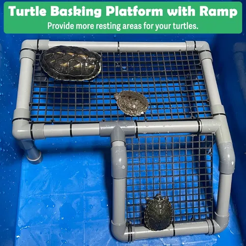 Vista 2 de Fhiny Plataforma de Asoleadero para Tortugas, Muelles de Plástico para Tortugas para Asolearse, Rampa de Escalada para Reptiles, Muelle de Tortuga