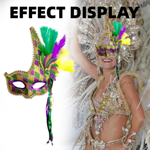 Vista 5 de Máscara de plumas de Mardi Gras con lentejuelas, máscara de plumas de Mardi Gras, máscara de Mardi Gras para mujeres, accesorios de disfraz de Mardi