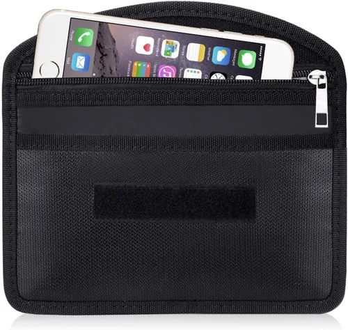 Vista 9 de Bolsa Faraday ignífuga con cremallera, antirastreo, GPS, RFID, bloqueador de señal de coche, cartera, funda protectora para privacidad del teléfono