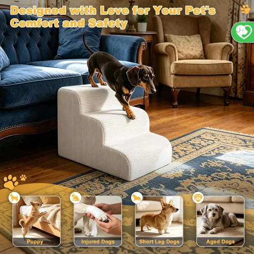 Vista 3 de Escaleras para perros pequeños, rampa de 3 escalones para sofá cama Beige