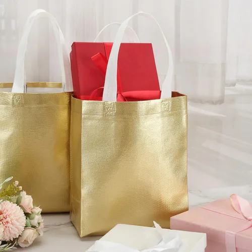 Vista 5 de Tosnail 40 Pack 10 x 8 Inch Reusable Present Gift Bag, Medium Grocery Bags, Shopping Tote Bag for Weddings, Birthday, Party