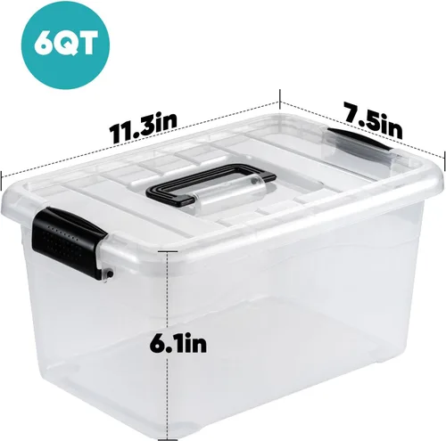 Vista 2 de Nazhura Contenedor de almacenamiento de plástico, cajas de almacenamiento apilables y encajables con tapas blancas y hebillas de cierre seguras