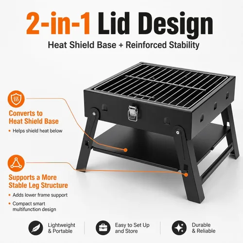 Vista 6 de Pequeña parrilla de carbón portátil para barbacoa: Mini parrillas plegables