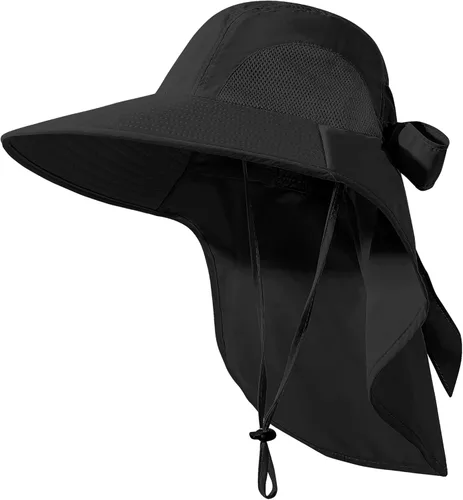 Vista 10 de Sombrero de mujer con protección UV, plegable, impermeable, de ala ancha, tipo cubo, con solapa para el cuello para verano, playa, pesca, senderismo
