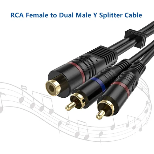Vista 2 de Divisor RCA Y, paquete de 2 adaptadores divisor de cable RCA hembra a doble RCA macho, cable de audio chapado en oro de 8 pulgadas para subwoofer