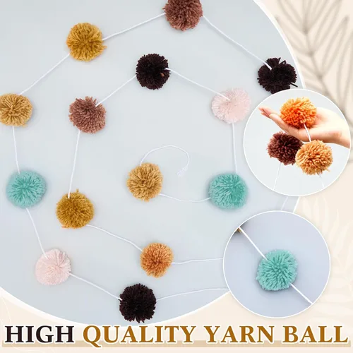 Vista 3 de Boao 2 piezas guirnaldas de pompones coloridos de 78 pulgadas, guirnalda grande de bolas de hilo de 3 pulgadas, 32 bolas de arco iris, colgante