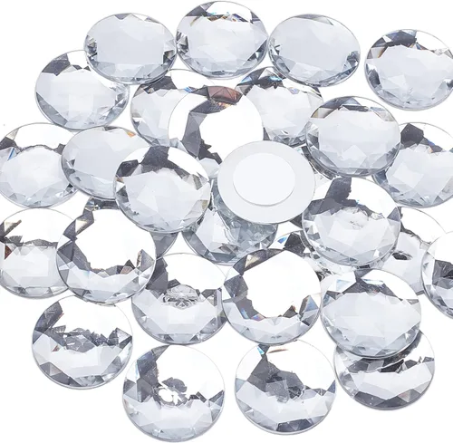 Vista 9 de FINGERINSPIRE 60 diamantes de imitación acrílicos autoadhesivos de 0.98 pulgadas con contenedor, parte trasera plana transparente, gemas circulares