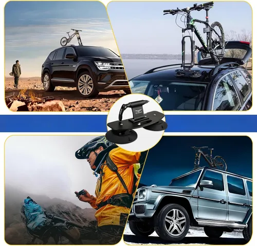 Vista 2 de EBIZ&TECH Portabicicletas para techo de automóvil, portaequipajes de aleación de aluminio de liberación rápida con ventosas para varios vehículos