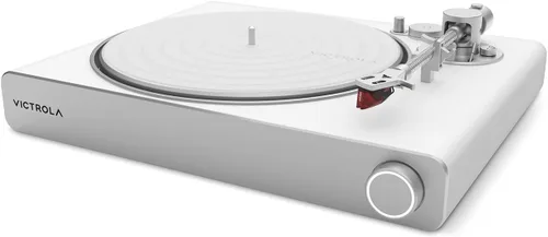 Vista 8 de Victrola Hi-Res Carbon - Tocadiscos de 2 velocidades con cartucho Ortofon 2M Red y brazo de fibra de carbono (blanco/plateado)