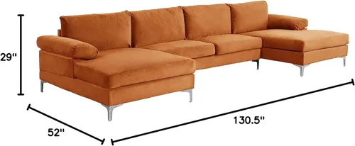 Vista 20 de Casa Andrea Milano Sofá seccional grande moderno de la forma de U de la tela del terciopelo, sofá doble extra ancho del salón de la calesa