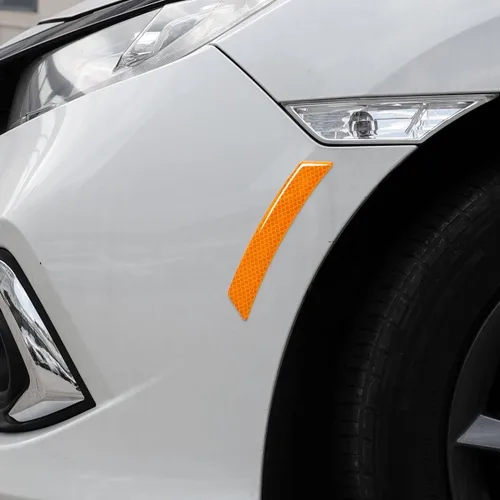 Vista 5 de muekzru 2 unidades de calcomanías reflectantes para marca lateral de parachoques de coche, accesorios exteriores automotrices para reflector