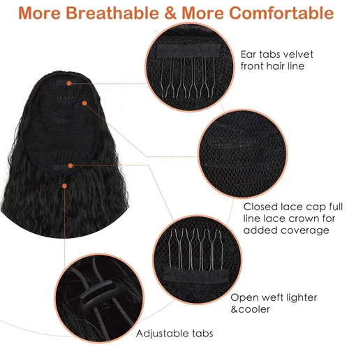 Vista 6 de Cola de caballo con cordón para mujeres negras, extensión de cola de caballo ondulada, extensión de cola de caballo rizada, extensiones de cabello