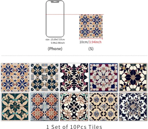 Vista 7 de Alwayspon Adhesivo para azulejos de pared moriscos para despegar y pegar, calcomanías de vinilo autoadhesivas para azulejos de cocina y baño, 4 x 4