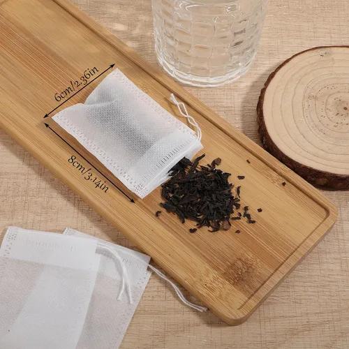 Vista 5 de 100 bolsas de té sueltas desechables de té de hojas vacías con cuerda, bolsa de té rellenable para café y especias, 3.15 x 2.4 pulgadas