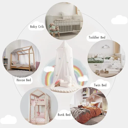Vista 6 de LOAOL Toldo para cama infantil con toldo colgante de encaje para cuna, rincón, castillo, tienda de campaña, cuarto de bebé, decoración de sala