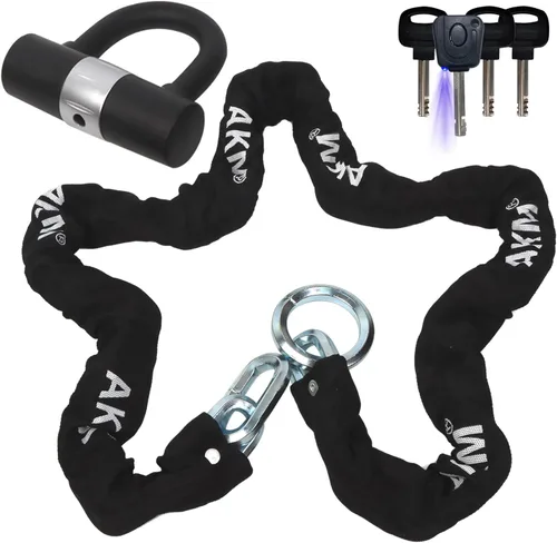 Vista 15 de AKM Candado de cadena para bicicleta de 47.2 in/4 pies, resistente, duradero, 0.472 in de grosor, antirrobo, cadena de bicicleta con 4 teclas