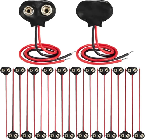 Vista 10 de CHANZON Conector de clip de batería de 9 V, soporte de carcasa de cuero tipo I y cable UL de plomo desnudo paquete de 20 piezas kit para Arduino