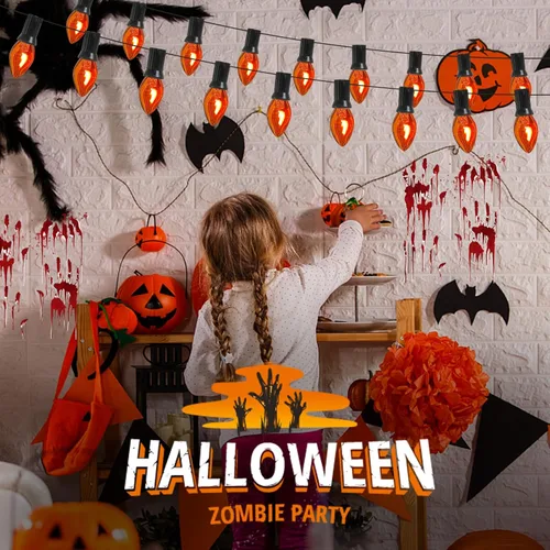 Vista 4 de Bombilla de llama parpadeante naranja C7, bombillas parpadeantes de araña de Halloween de 1 W con brillo naranja que parpadea, base de candelabro