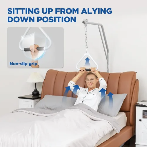 Vista 4 de Barra de trapecio para movilidad en la cama, barra de trapecio independiente, ayuda a pacientes y ancianos en la cama, fuerte y funciona bien