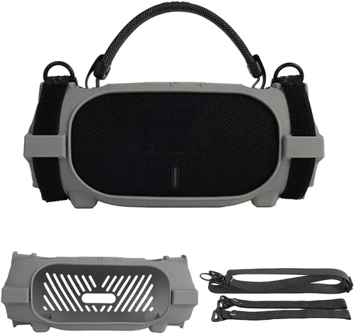 Funda protectora de silicona para JBL Charge 6, funda suave para altavoz Charge6, funda protectora de viaje fácil de transportar con correa Gris