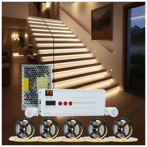 Vista 7 de Luces LED con sensor de movimiento para escaleras interiores, kit de luces inteligentes para escaleras de 12 escalones, tira de luces de 40 pulgadas