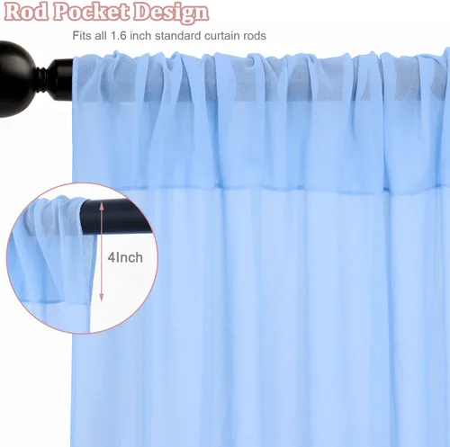 Vista 4 de FOTSHARER Cortinas de techo azul bebé para boda, 2 paneles de 5 x 20 pies, gasa para arco de boda, cortinas de techo para telón de fondo, decoración