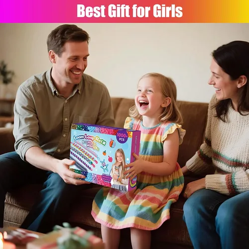 Vista 5 de IQBOX 1000 piezas de bandas de telar de tela de repuesto para kit de fabricación de pulseras, bandas elásticas para manualidades para niñas de 8 a