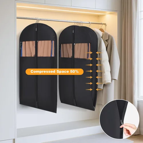 Vista 4 de Syeeiex Bolsa de compresión para colgar y ahorrar espacio, 54 pulgadas Beige