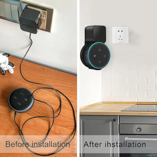 Vista 6 de Soporte de pared para Dot 3ª generación, accesorios para ahorrar espacio, soporte Alexa, accesorios Dot 3 con gestión de cables integrada sin cables