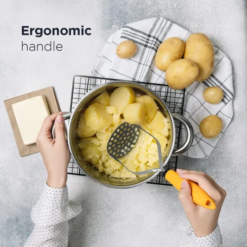 Vista 5 de Deiss PRO - Triturador de patatas de acero inoxidable resistente con mango de goma antideslizante, máquina de puré de mano para machacar sin