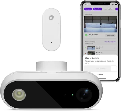 OCCHI Abridor inteligente de puerta de garaje con cámara, control inteligente de garaje, compatible con Seguridad+ 2.0, detecta el estado de