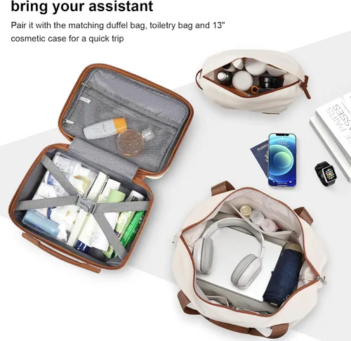 Vista 5 de Joyway Maleta de mano extensible de 20 pulgadas con rueda giratoria, juego de equipaje de carcasa dura de 4 piezas con bloqueo TSA (blanco marrón)