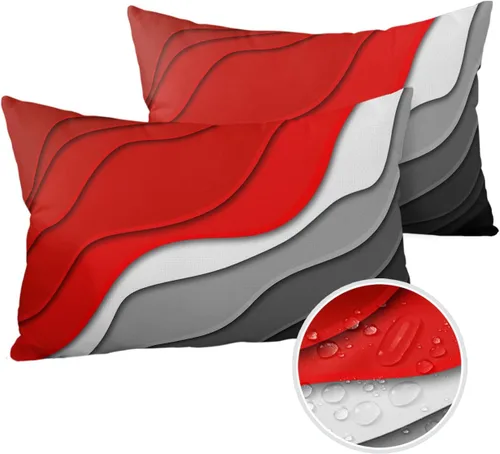 Vista 19 de Fundas de almohada modernas impermeables para exteriores, diseño abstracto de ondas amarillas, grises, decorativas, decorativas, degradado, paquete