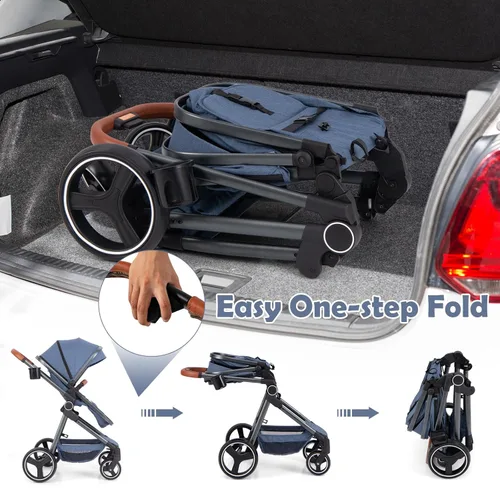 Vista 6 de INFANS Cochecito de bebé 2 en 1, cuna convertible para recién nacido, plegable, alta absorción de impactos con asiento reversible, estructura