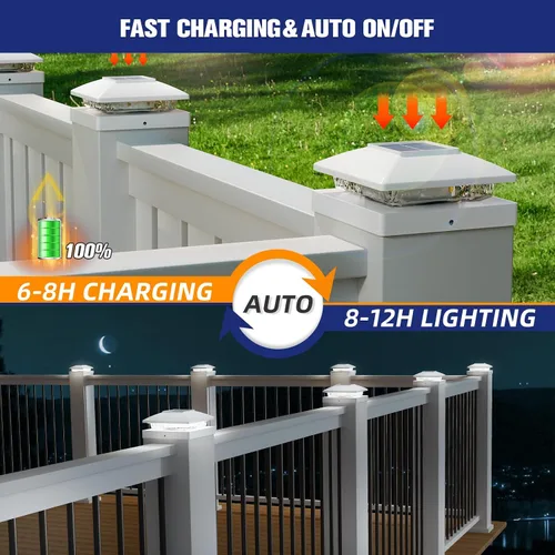 Vista 4 de APONUO Luces solares para postes de 4 x 4, 5 x 5, impermeables IP64, LED de 6500 K, luces de valla sin cables y luces de cubierta para patio Blanco