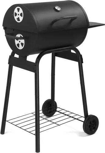 Vista 8 de Barrel - Parrilla de carbón con mesa auxiliar, parrilla grande para exteriores con ruedas, espacio de cocción para patio trasero, patio, campamento