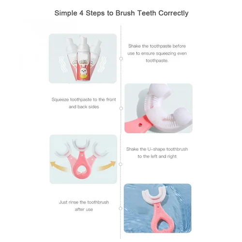 Vista 3 de Dirk41 Cepillos de dientes para niños, cepillo de dientes redondeado en forma de U, 2/4 piezas en forma de U para niños, cepillo de dientes