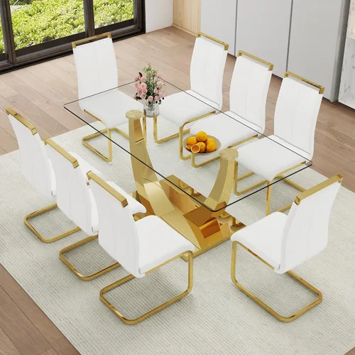 Vista 18 de Juego de Mesa de Comedor Negra para 6, Mesa de Comedor de Mármol Falso de 71" para 6, Juego de Mesa de Cocina Rectangular con Sillas de Cuero PU