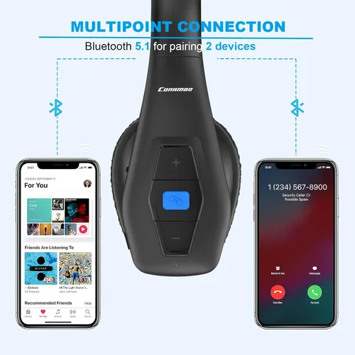 Vista 5 de Conambo Auriculares Bluetooth con cancelación de ruido V5.1, 35 horas de tiempo de conversación HD, CVC8.0, micrófono dual manos libres, auriculares